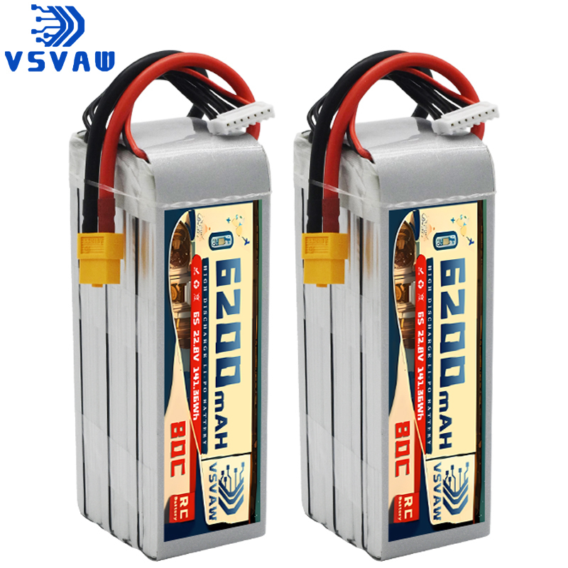6S Lipo Battery 22.2V 5000Mah - แบตเตอรี่ลิโพสำหรับของเล่นความจุสูง รุ่น VSVAW 6S 22.8V 80C/160C