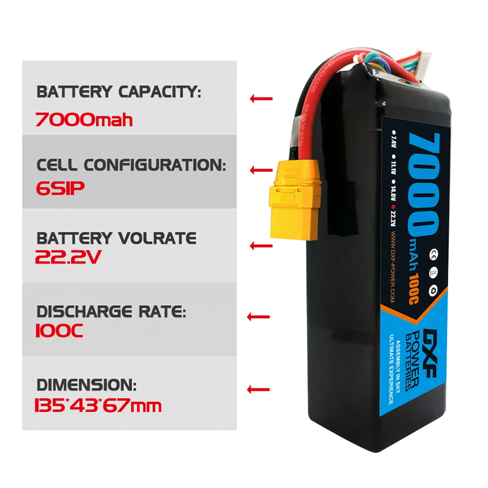 DXF 6S Lipo แบตเตอรี่ 22.2V 70 - 6S Lipo Battery 22.2V 5000Mah บทวิจารณ์และราคา